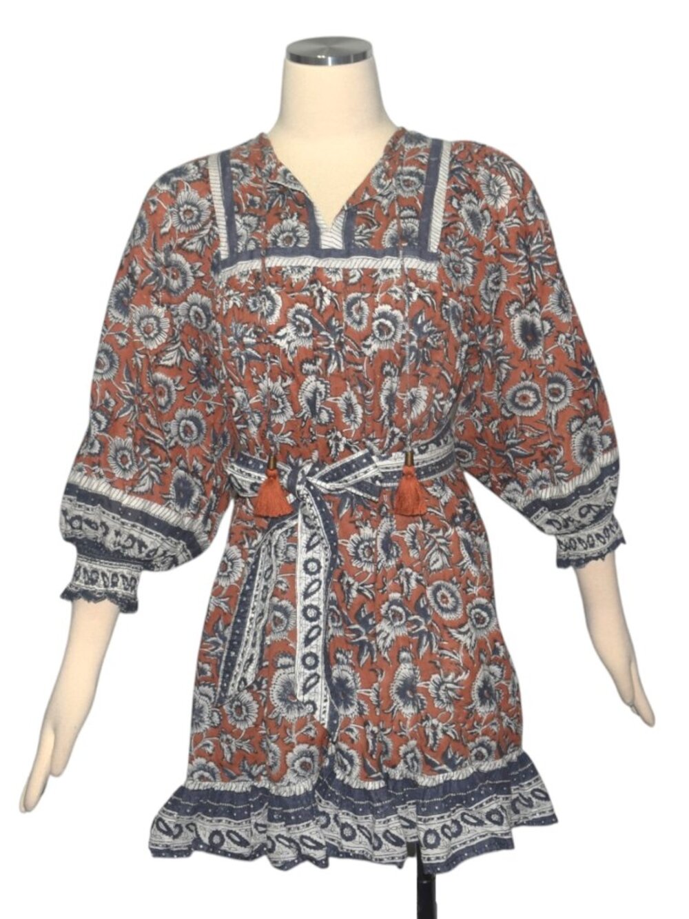 Cleobella Maggie Mini Dress Sienna Block Print Organic Cotton Festival Boho M